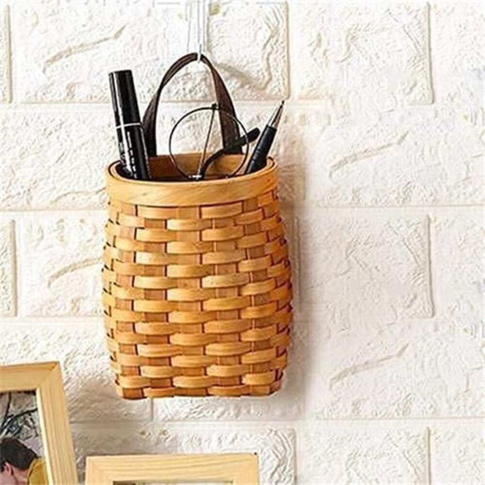 hanging wicker basket Hand-Woven Wood Storage Basket Portable Wall Hanging - Picture 4 of 8